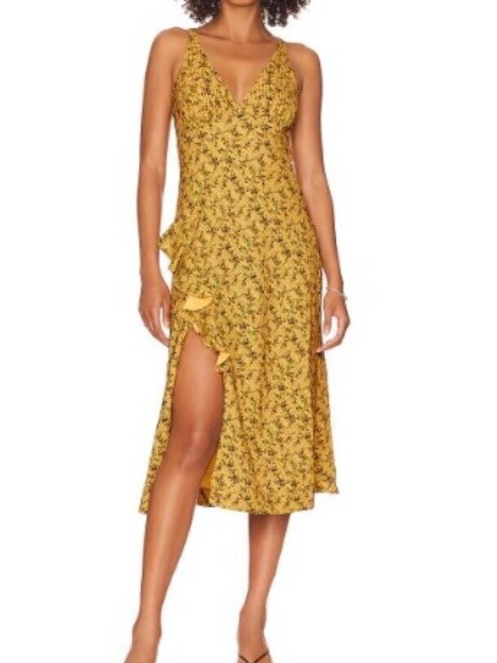 Women’s Rhode Irvetta Dress Wheat Floral Trellis V-neck High Slit